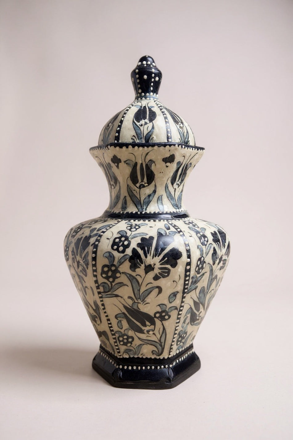 STORESZA Handmade 30cm Sable Craft Hexagonal Cube Ceramic Vase Dark Blue - MALLTURK