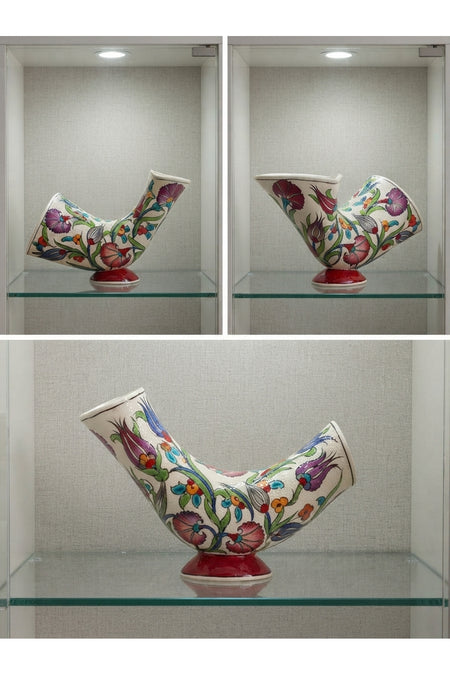 General Brands Traditional Tulip and Spring Motif Handmade Decorative Horn-Shaped Ceramic Object – Display Piece - MALLTURK