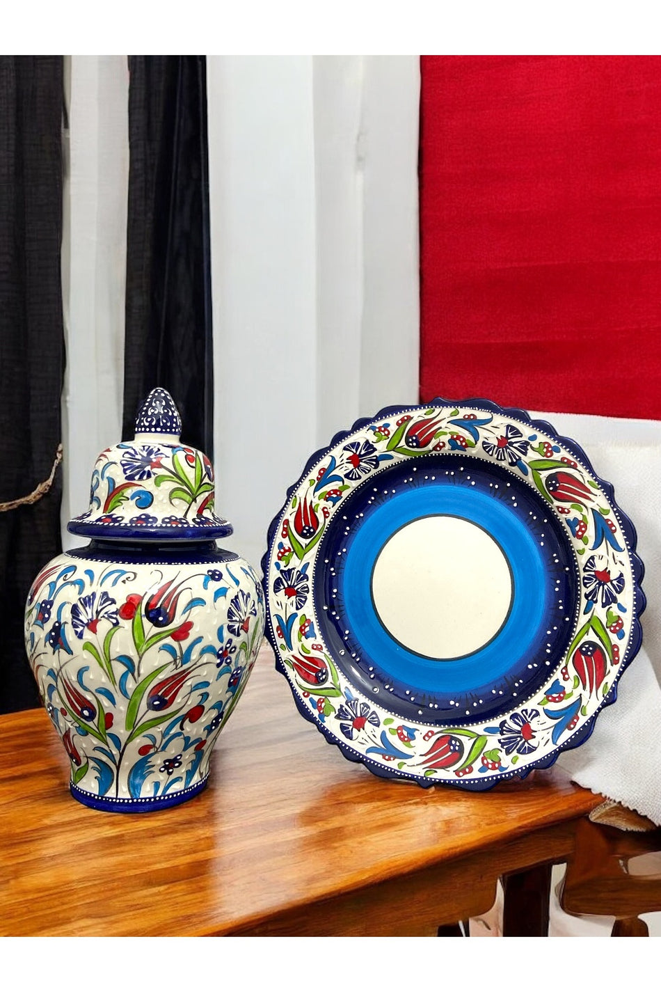STORESZA Cube Vase and Plate Set - The Gem of Kutahya Tile Art (30 cm Handmade) - MALLTURK