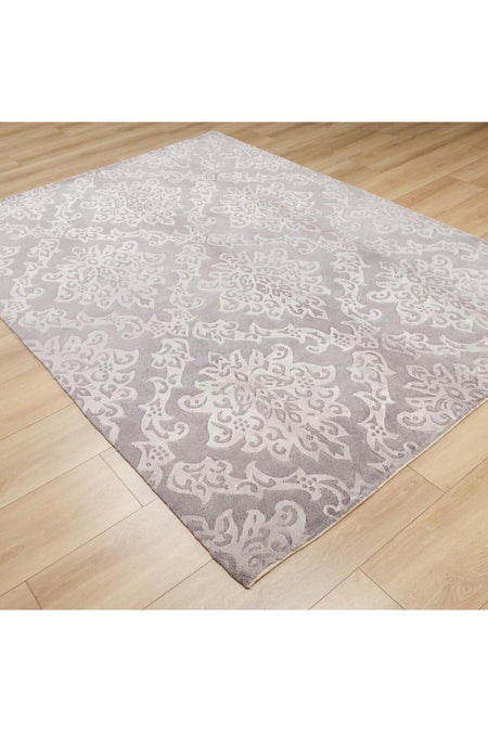 Halicizade Hand-Woven Damask Pattern Gumus Wool Rug