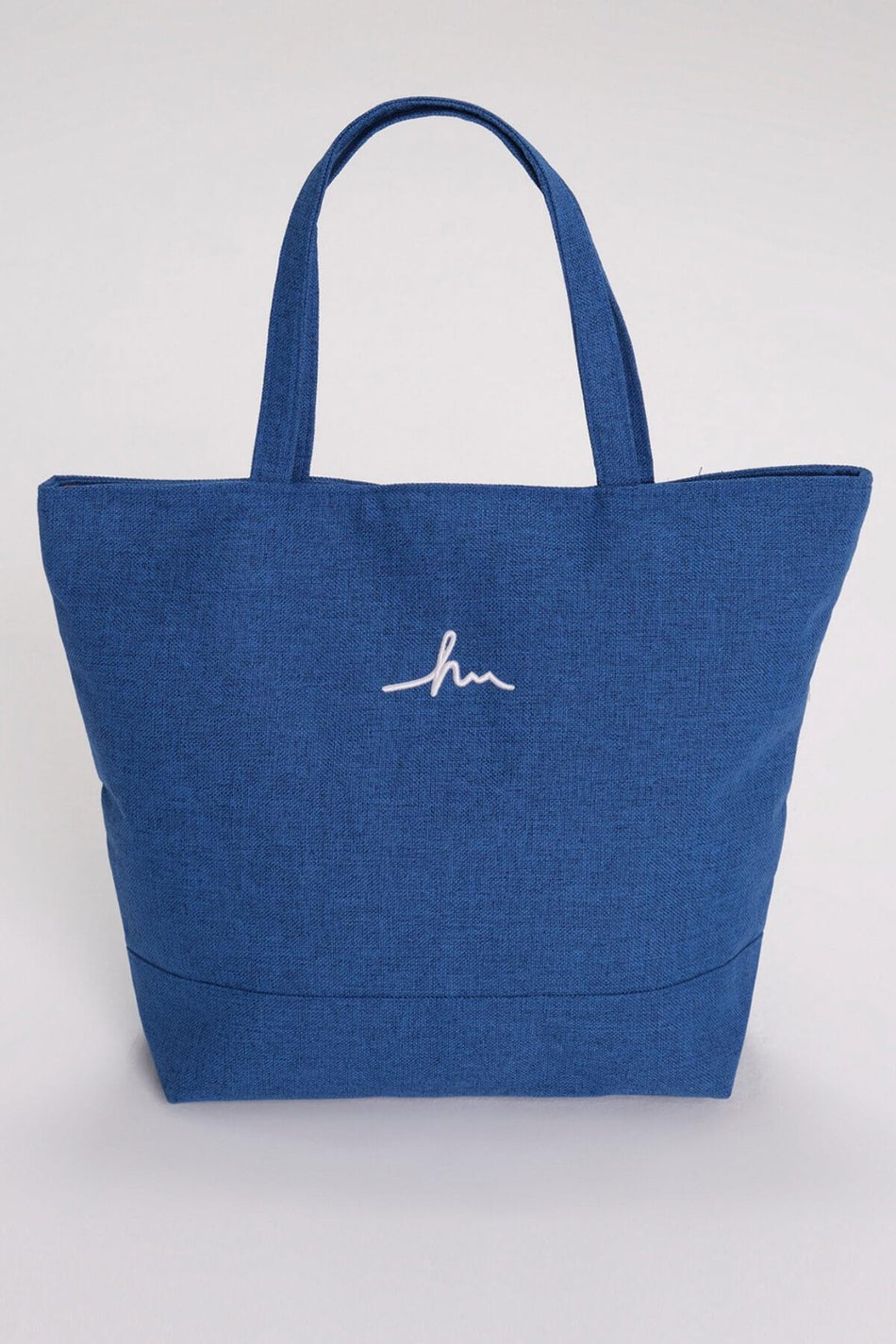 Hasema Signature Embroidered Zippered Linen Beach Bag Blue - MALLTURK