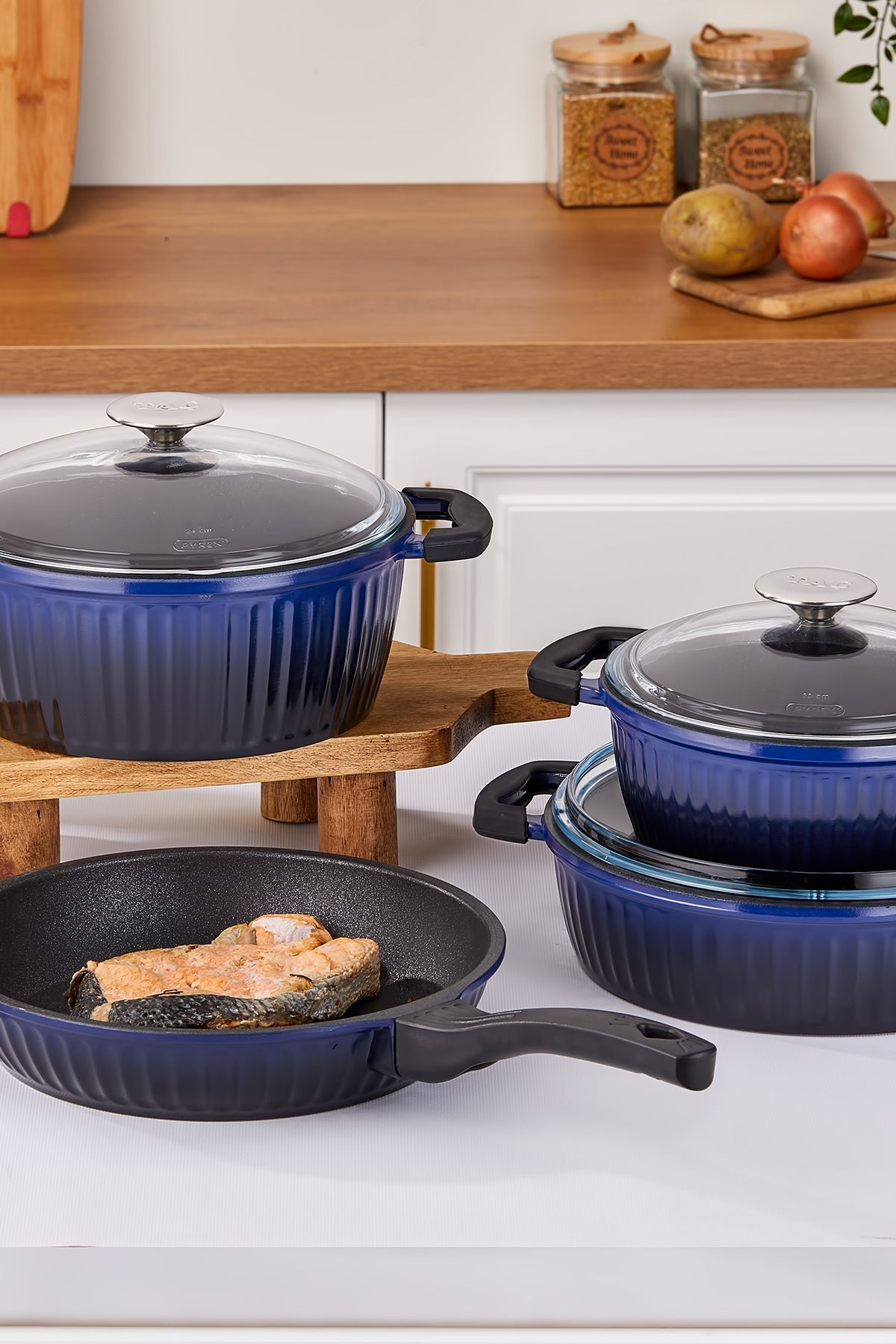 Tac Valeriya Glass Lid 7 Piece Cast Cookware Set - MALLTURK