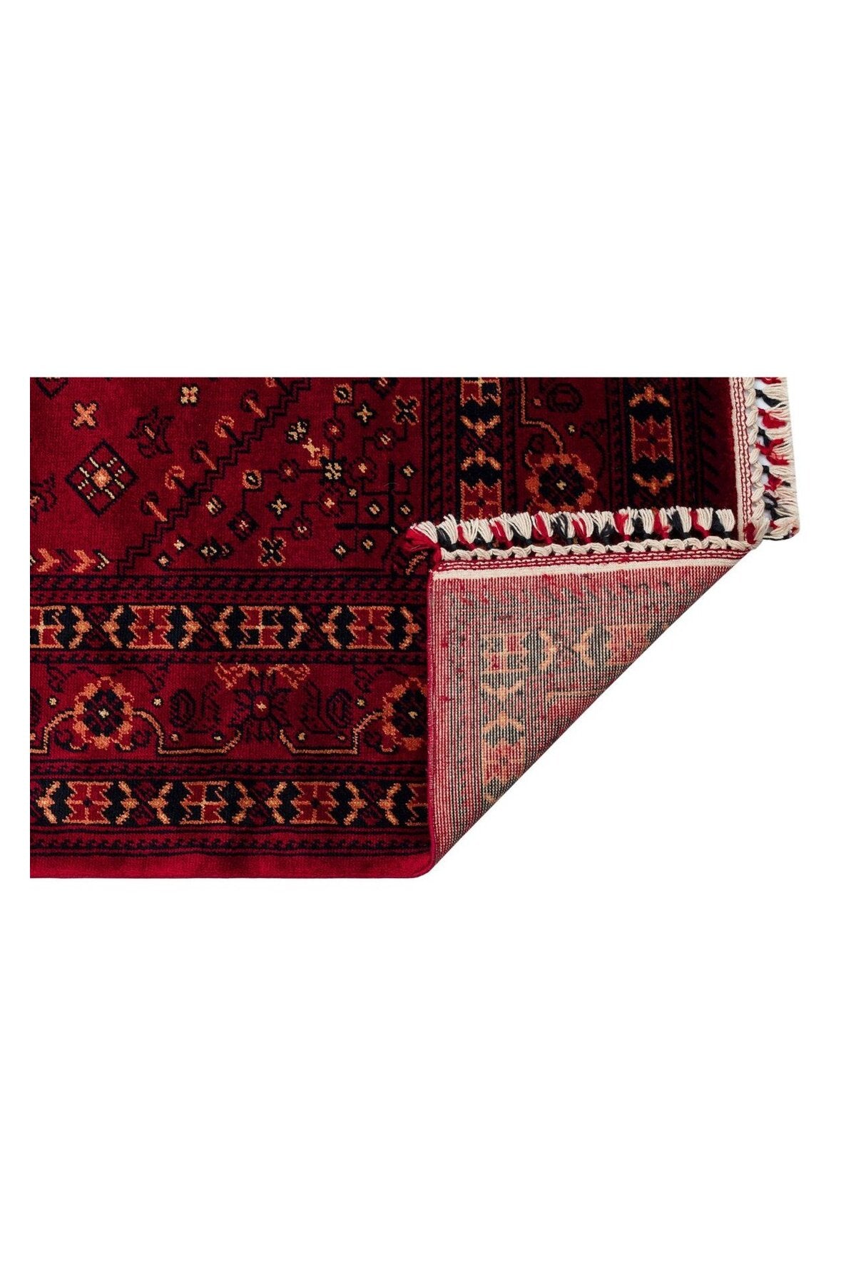 Eko Hali NOSTALGIA 961 RED Afghan / Yagcibedir Patterned Tencel Usak Carpet, Handcrafted on Special Looms. - MALLTURK