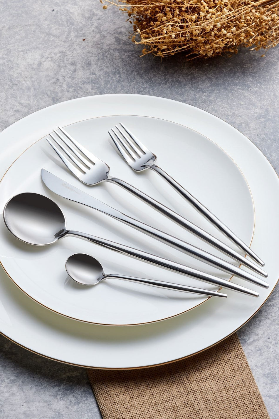 Karaca jupiter platin 60 Piece 12 Place Setting Boxed Flatware Set - MALLTURK
