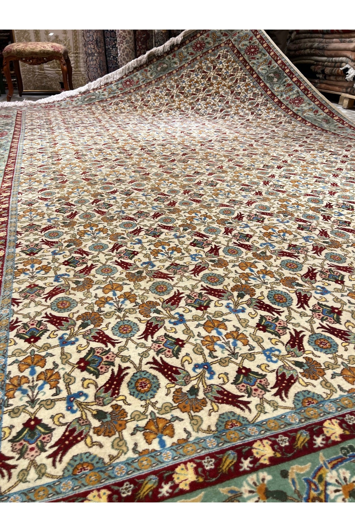 RD RAMAZAN DAG Hand Rug Art Hand-Woven Hereke Rug Lalezar Design Premium Quality Size 395x255 - MALLTURK