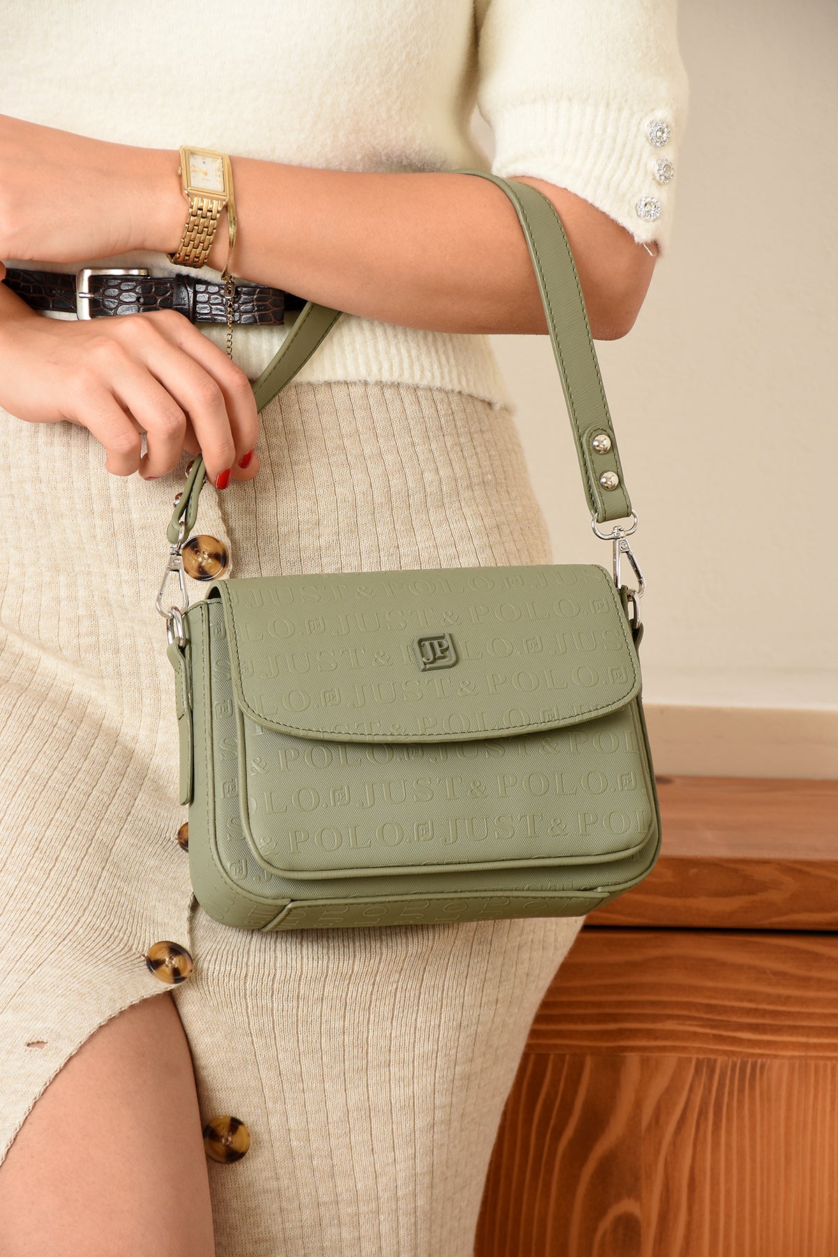 Just Polo Women's Flap Shoulder Bag JPM4041 Green - MALLTURK