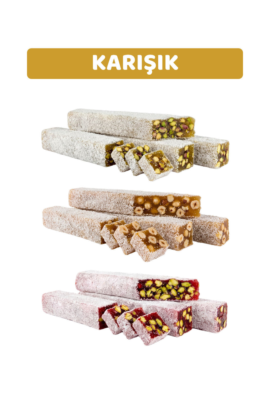 Ari lokumlari 1978 Assorted rulo Turkish Delight 500 g Pistachio Hazelnut Pomegranate Flavored - MALLTURK