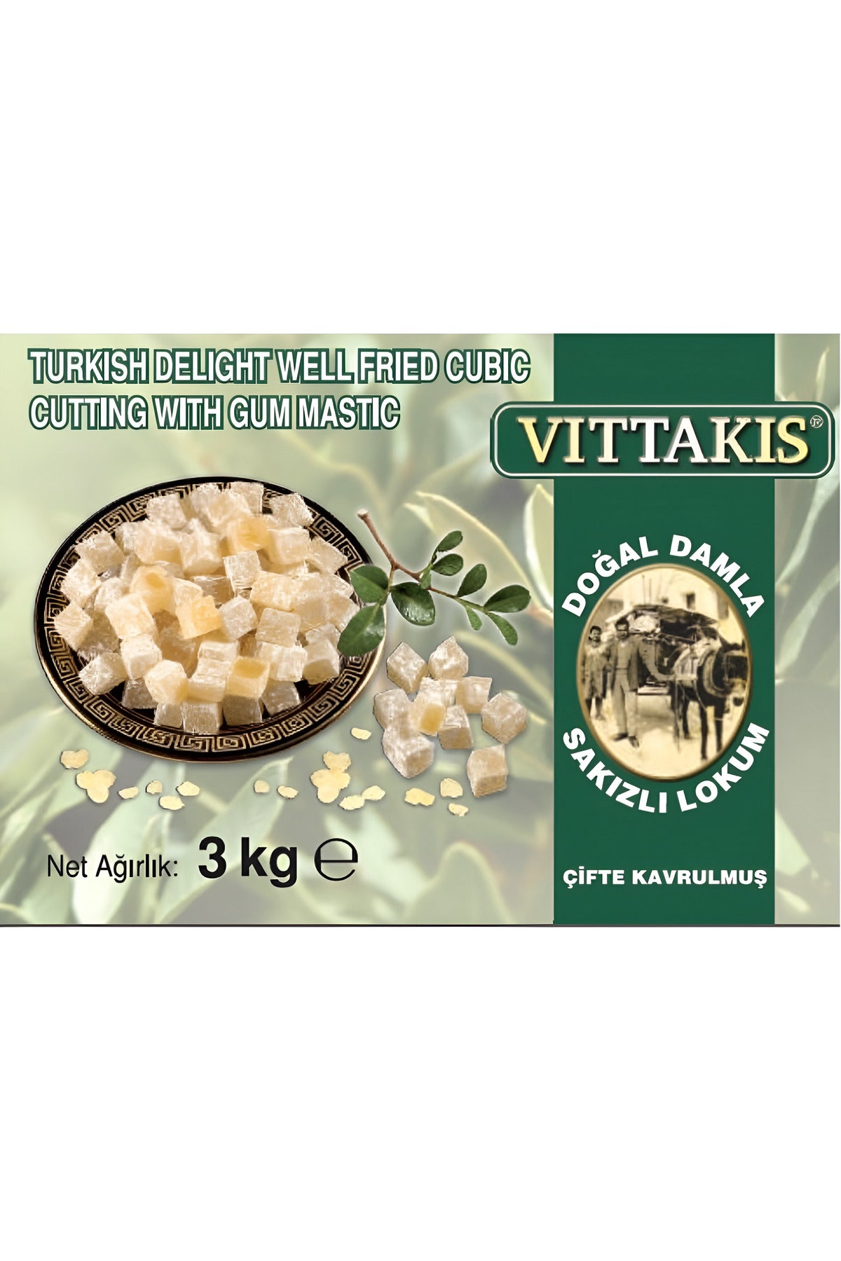 VITTAKIS dogal Mastic Flavored Double Roasted Turkish Delight 3 kg - MALLTURK