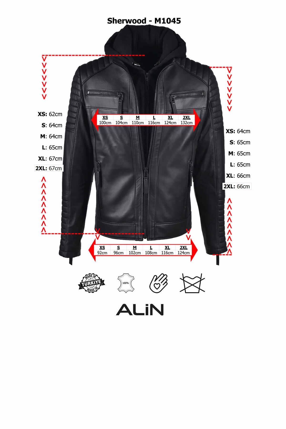 ALIN Sherwood Men's Genuine Leather Detachable Hood Leather Jacket Black - MALLTURK