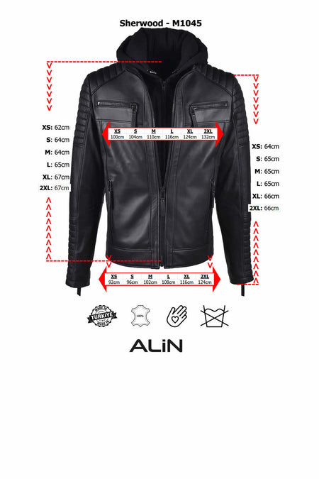 ALIN Sherwood Men's Genuine Leather Detachable Hood Leather Jacket Black - MALLTURK