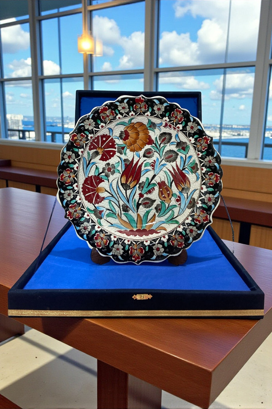 YOOS Velvet Gift Box 30 cm Special Sable Craftsmanship Kutahya Tile Black - Red Tile Plate - MALLTURK