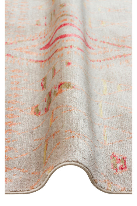 Vog Hali Efsun Handmade Beige Lyocell Special Loom Ethnic Usak Pattern Fringed Living Room Carpet - MALLTURK