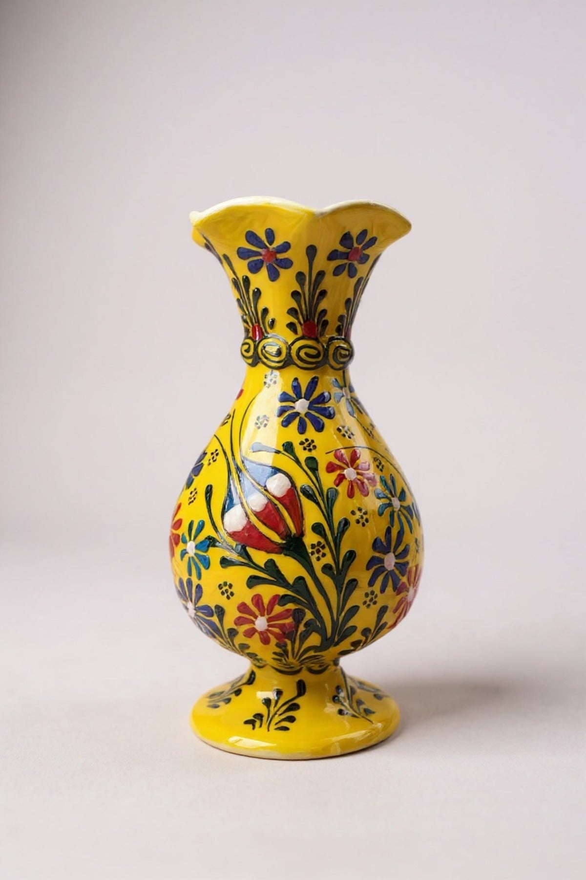 STORESZA Handmade 20cm Embossed and Lace Work Tulip Motif Hyacinth Ceramic Vase - MALLTURK