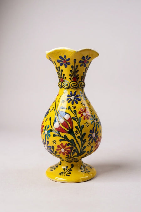 STORESZA Handmade 20cm Embossed and Lace Work Tulip Motif Hyacinth Ceramic Vase - MALLTURK