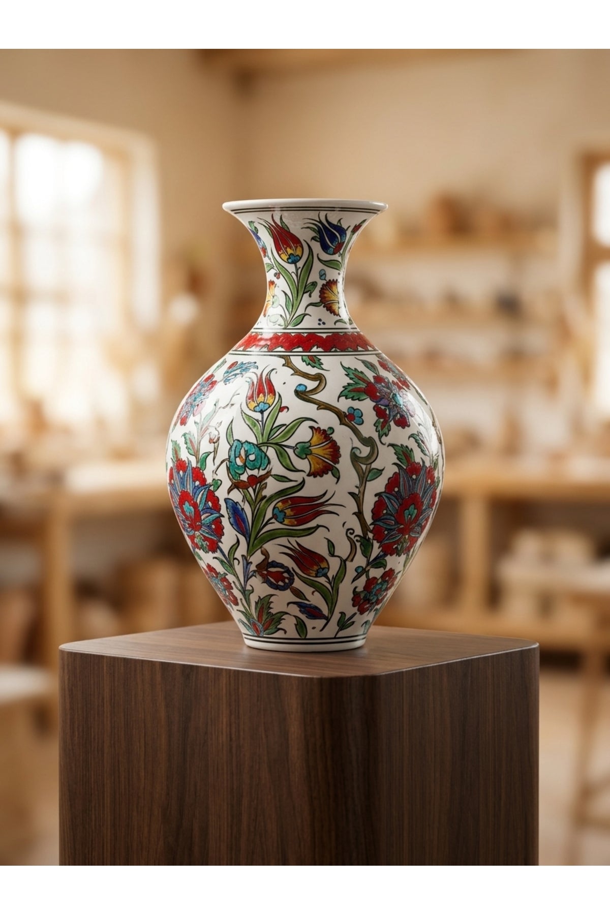 General Brands: Handmade Iznik Tile Vase with Traditional Motifs - MALLTURK
