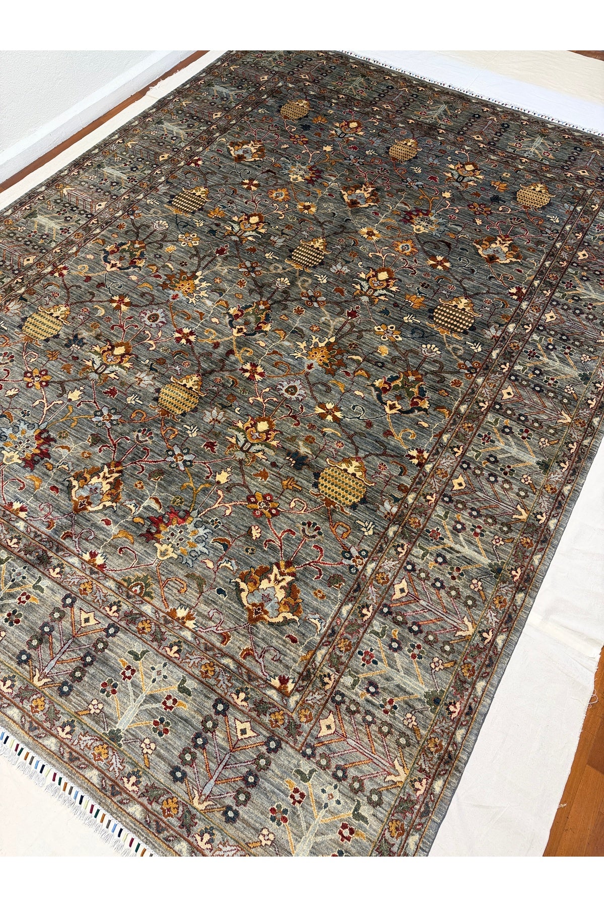 Afgan Rug Hand-Woven 10 Meter Sultani Design Grey Color 100% Wool Natural Dye Elsanat Eseri - MALLTURK