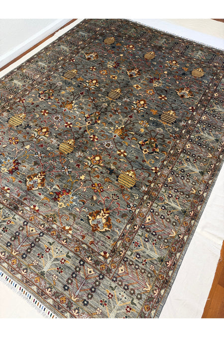 Afgan Rug Hand-Woven 10 Meter Sultani Design Grey Color 100% Wool Natural Dye Elsanat Eseri - MALLTURK