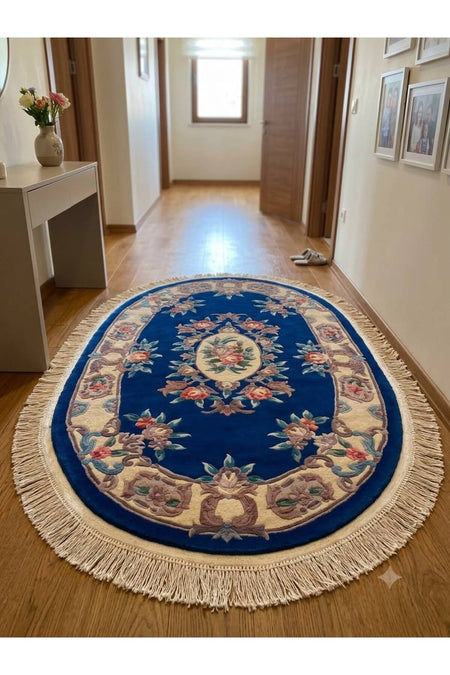 RD RAMAZAN DAG Hand Rug Art Hand-Woven Embossed Oval Chinese Rug Premium Quality Cotton Fringe with Wool Woven Size 190x120