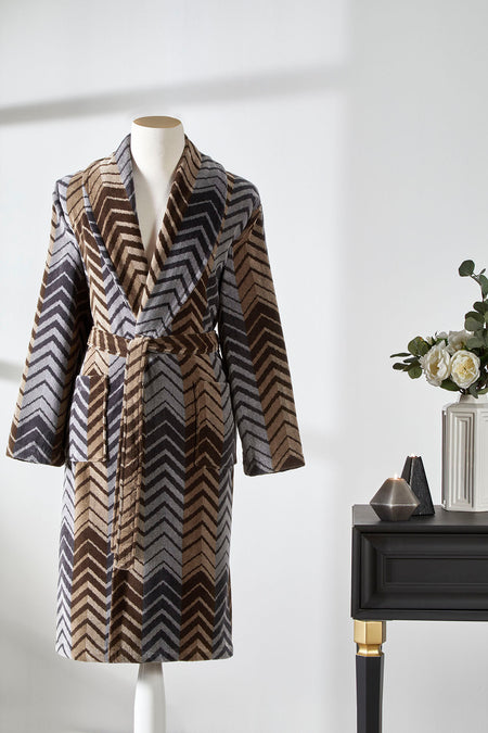 Ozdilek Hawai Eclectic Velvet Shawl Collar Bathrobe - MALLTURK