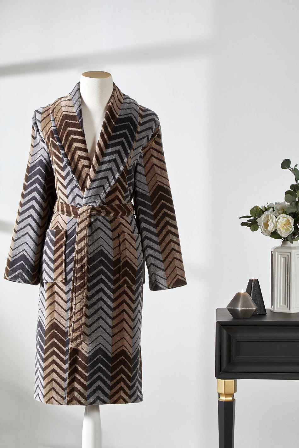 Ozdilek Hawai Eclectic Velvet Shawl Collar Bathrobe - MALLTURK