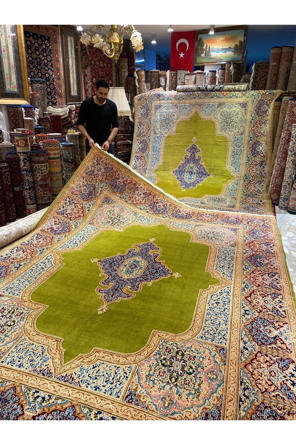 RD RAMAZAN DAG Hand Rug Art Hand-Woven Iranian Kirman Laver Rug Kokboya Two Pieces Available Size 3.60x2.80