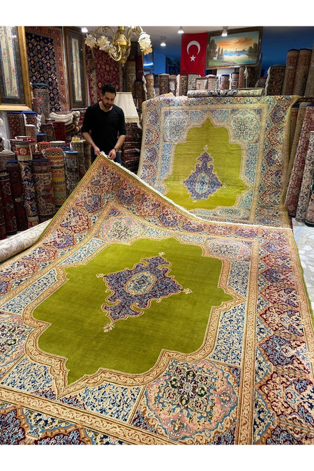 RD RAMAZAN DAG Hand Rug Art Hand-Woven Iranian Kirman Laver Rug Kokboya Two Pieces Available Size 3.60x2.80