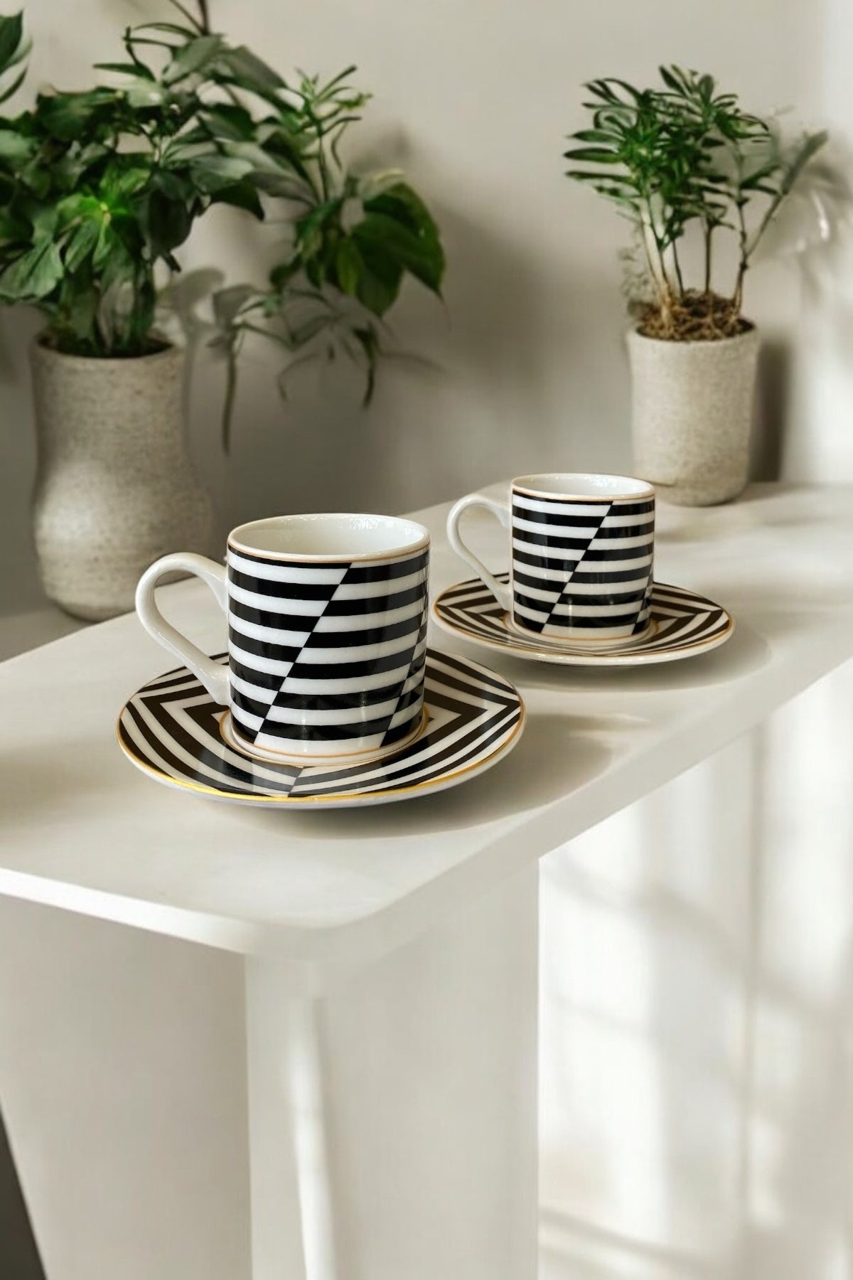 Eporselen Monochrome 2-Person 4-Piece Porcelain Coffee Cup Set - MALLTURK