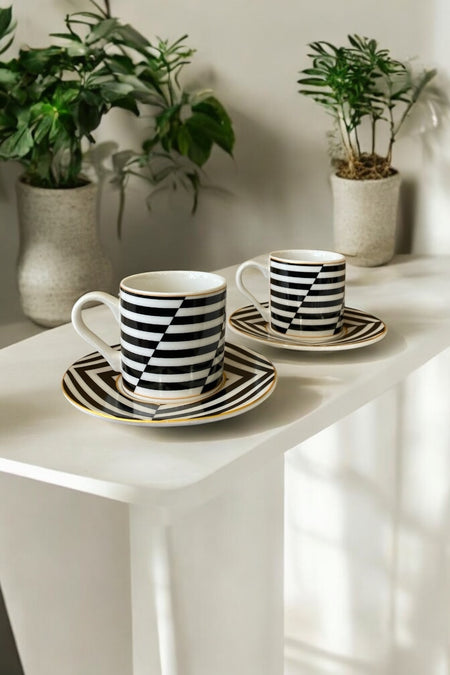 Eporselen Monochrome 2-Person 4-Piece Porcelain Coffee Cup Set - MALLTURK