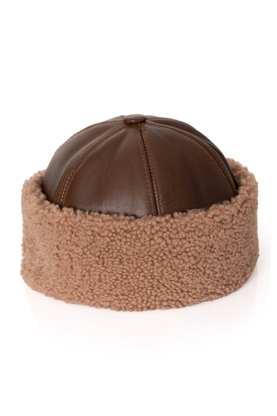 Fubileather Genuine Leather Brown Snotop Fur-Lined Outdoor Leather Fur Hat Unisex