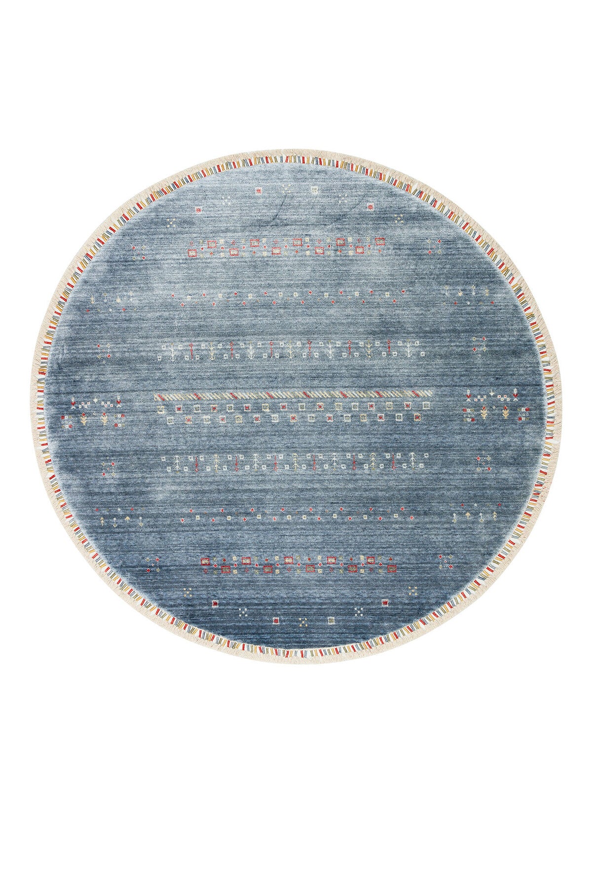 Eko Hali ZARA ZR 06 Blue Round, a special loom carpet shaped by the intensive hand labor of women from Usak. - MALLTURK