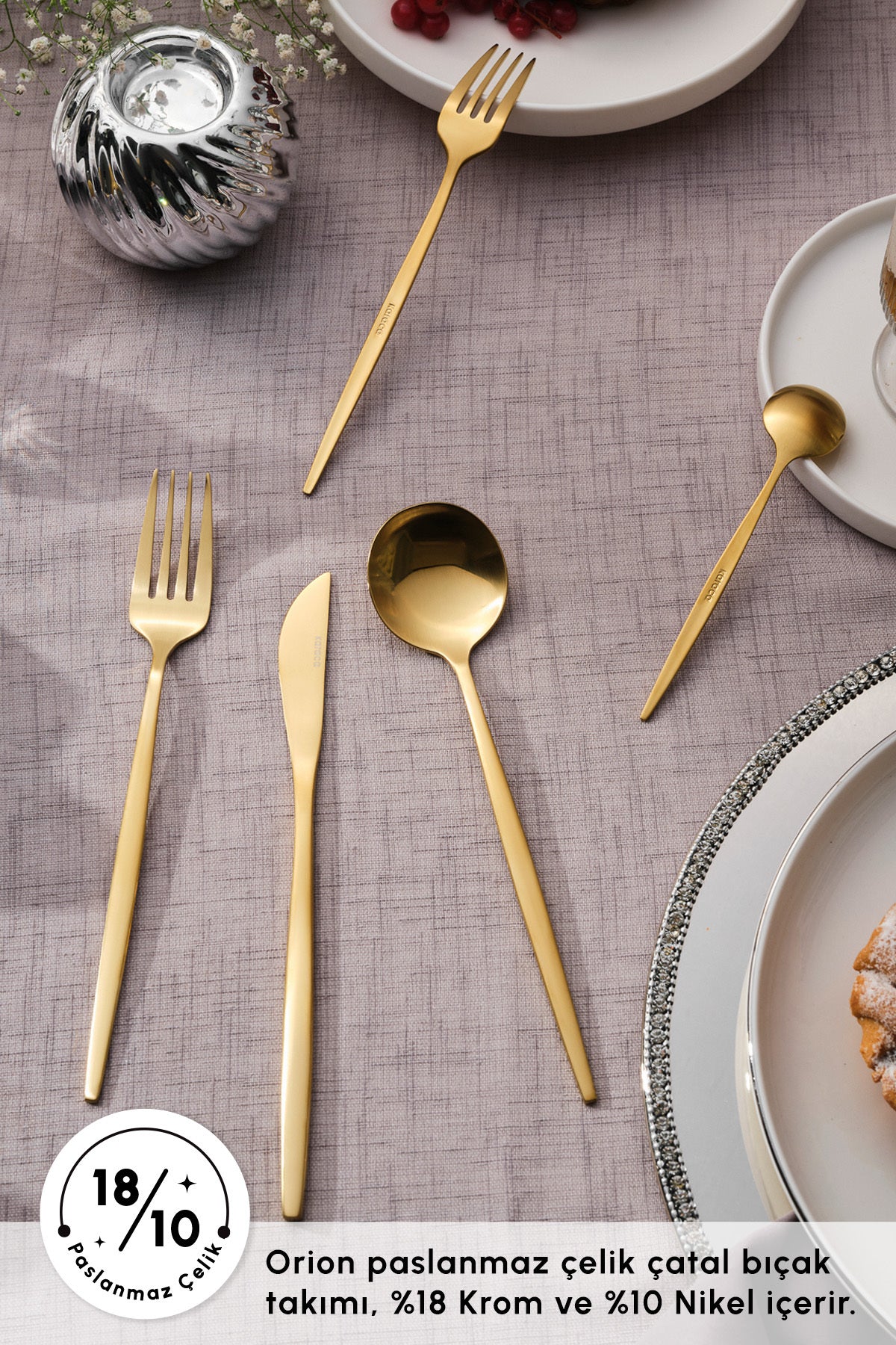 Karaca orion mat gold 12 Place Setting 60 Piece Flatware Set - MALLTURK