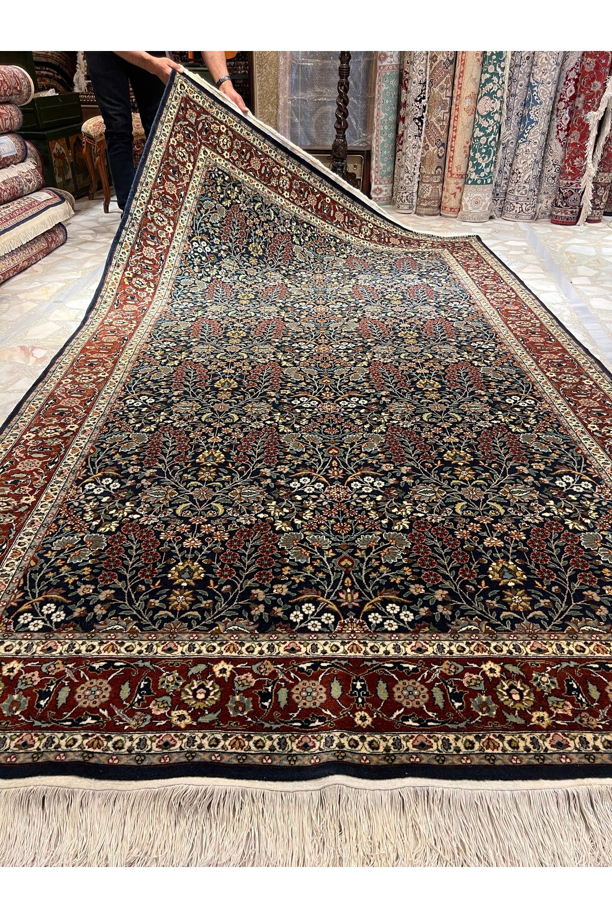 RD RAMAZAN DAG Hand Rug Art Hand-Woven Hereke Rug Seven Mountains Flower Design Size 304x180 - MALLTURK
