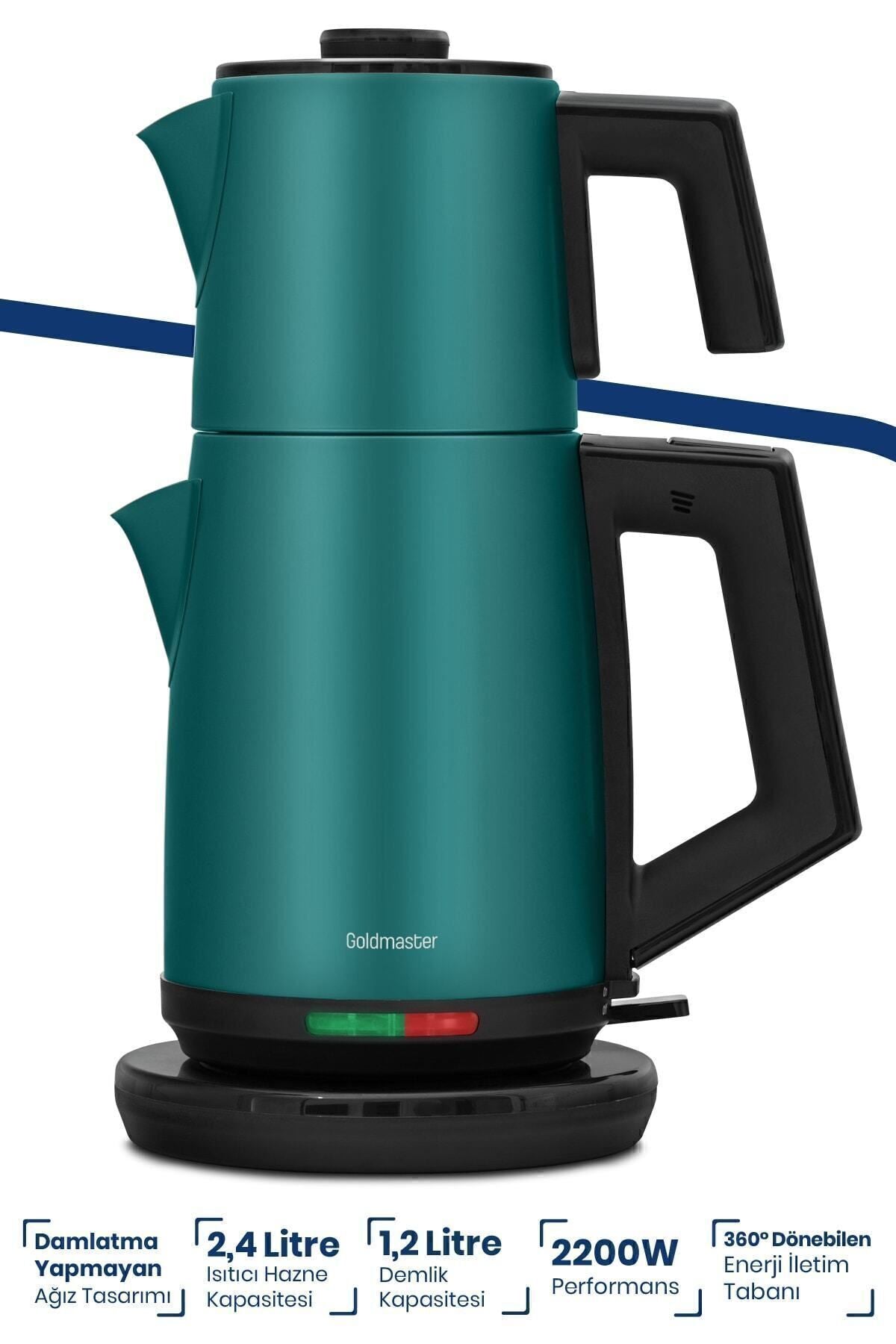 GoldMaster Acacia Green XL 2200 Watt Patented Drip-Free Design Stainless Steel Tea Maker and Water Kettle - MALLTURK