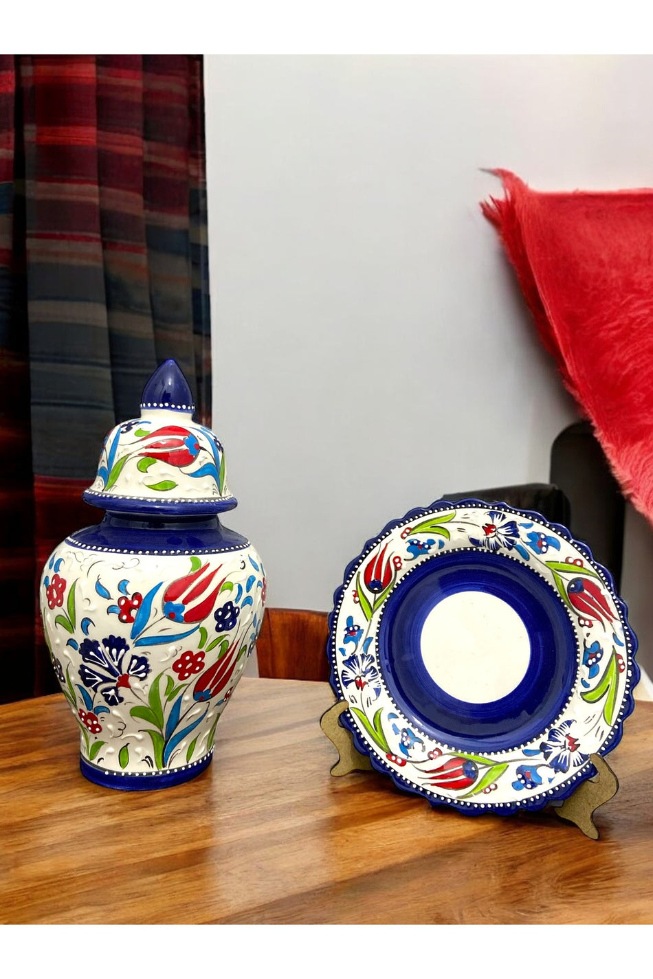STORESZA Cube Vase and Plate Set - The Gem of Kutahya Tile Art (20 cm Vase & 15 cm Plate, Handmade) - MALLTURK