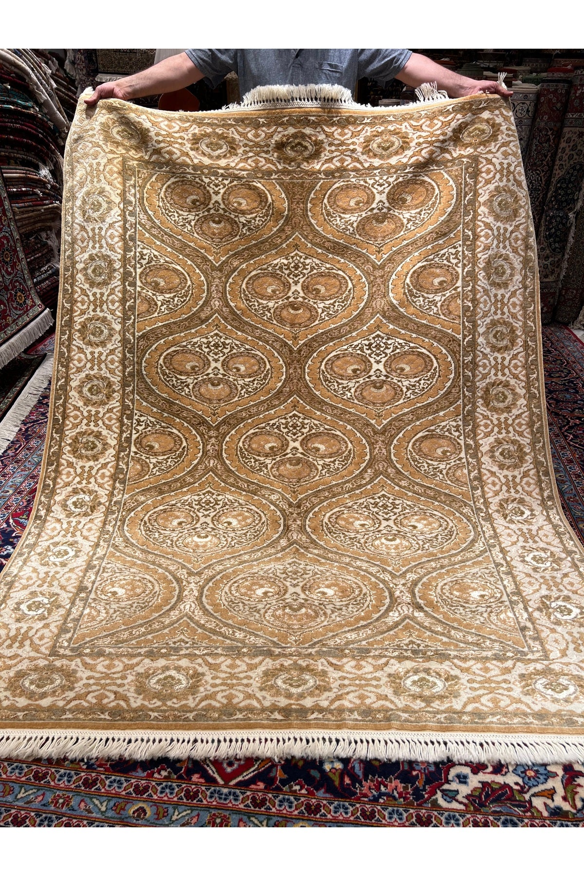 RD RAMAZAN DAG Hand Rug Art Hand-Woven Fine Rug Silk Wool Blend Ottoman Design Fine Craftsmanship Exceptional Size 225x173