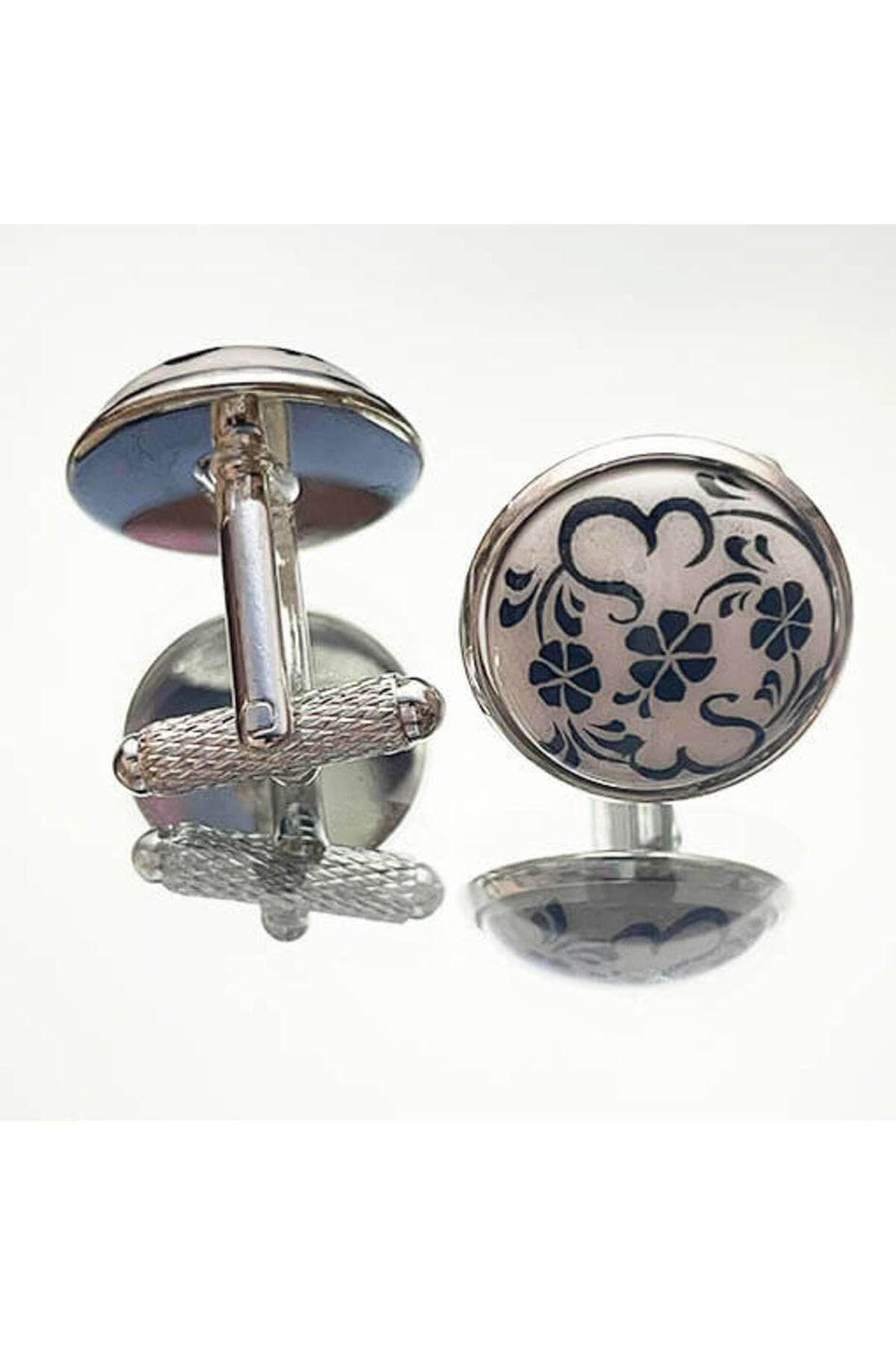 Cini Evi Black Papatya and Kalp Patterned Cufflinks - MALLTURK
