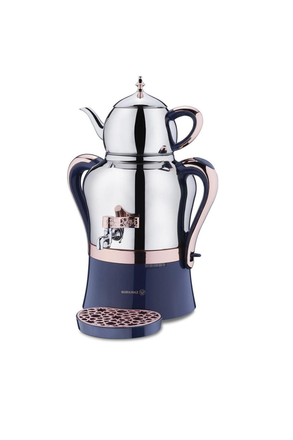 KORKMAZ A843-01 Hanedan Azura inox/Rosegold Samovar - MALLTURK