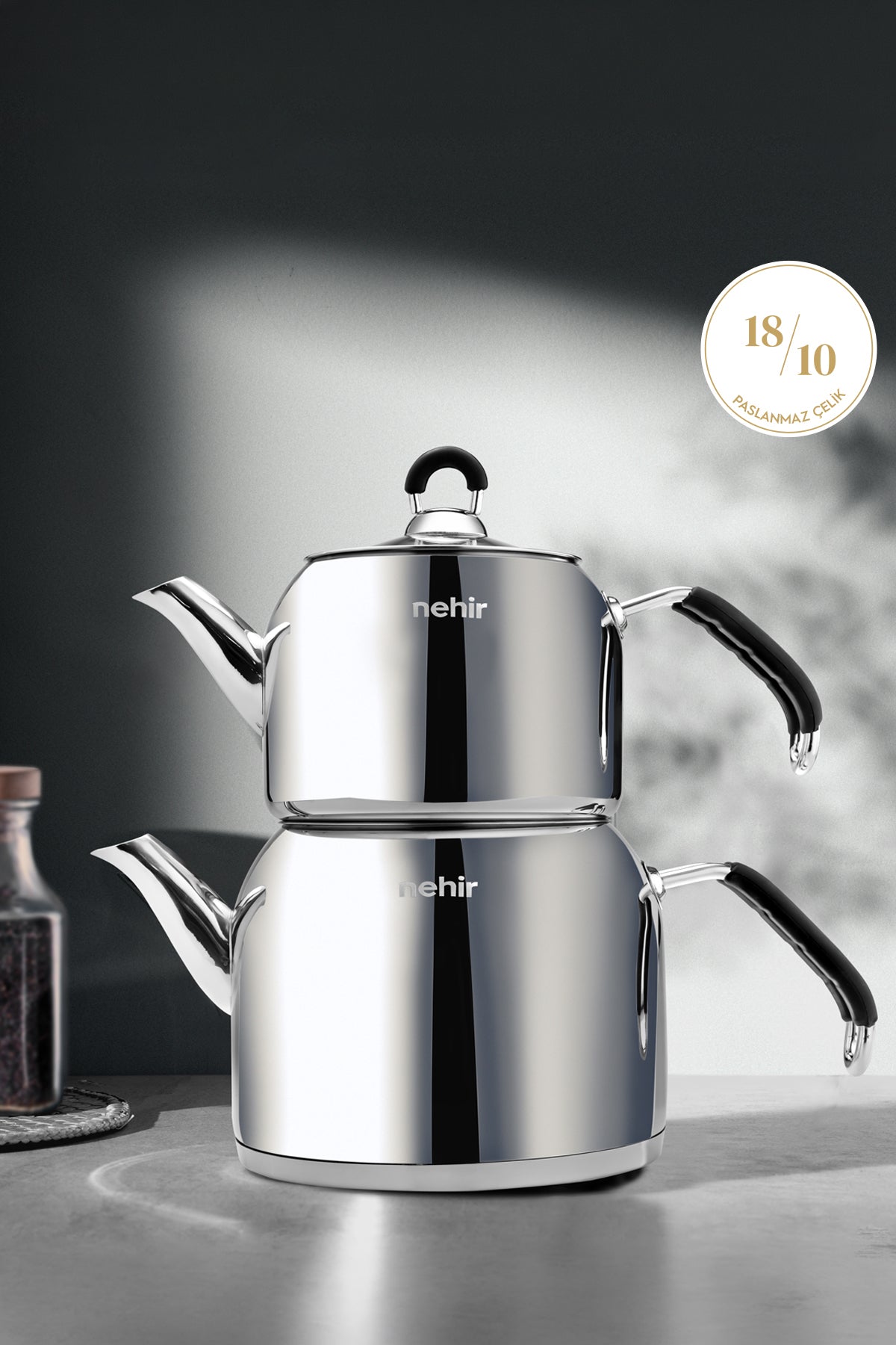 Nehir Modern Maxi Large Size Stainless Steel 1.6-2.5 Lt. Teapot Set - MALLTURK