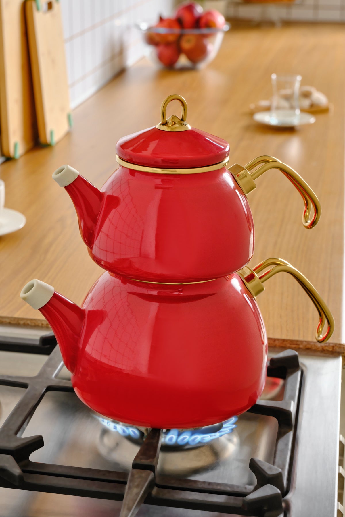 Karaca Retro Enamel Midi Teapot, Red - MALLTURK