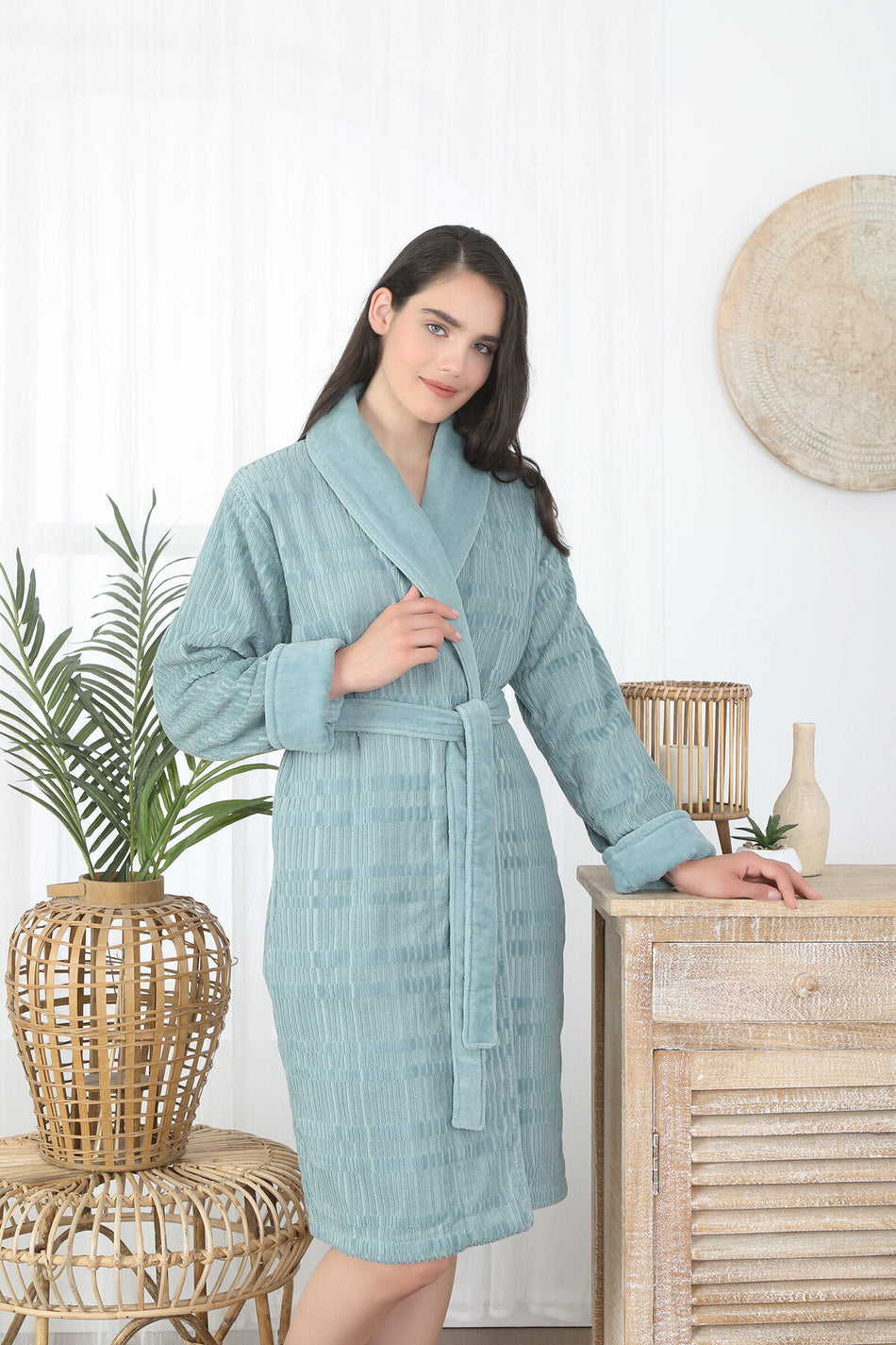 Ozdilek Sadem Organic Spruce Shawl Collar Bathrobe - MALLTURK