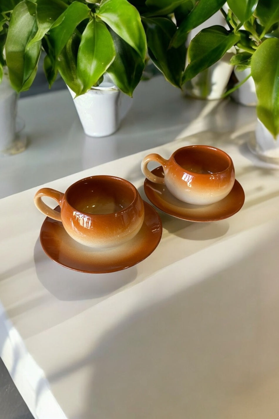 Eporselen Rainbow 2-Person 4-Piece Ceramic Double Coffee Cup Set Brown - MALLTURK