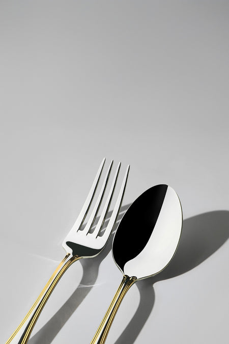 Nehir lalezar altin Plain 6 Place Setting 30 Piece Boxed Fork Spoon Set - MALLTURK