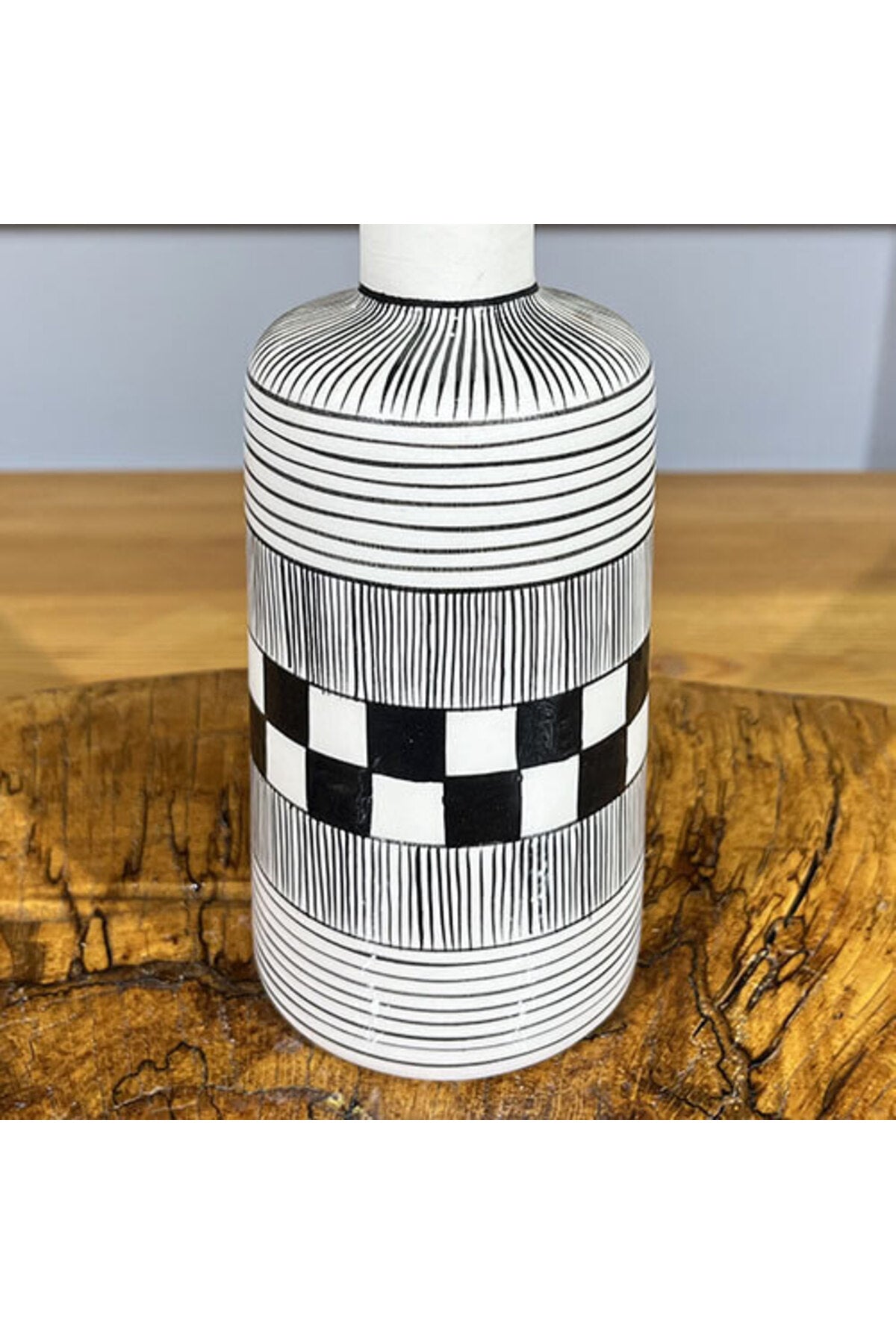 Cini Evi Black White Kare and Cizgi Patterned Oil Dispenser - MALLTURK