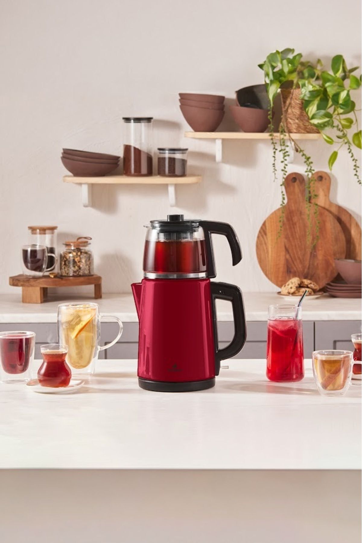 Karaca Tea Glass 2-in-1 Stainless Steel Tea Maker and Kettle Viva Magenta - MALLTURK