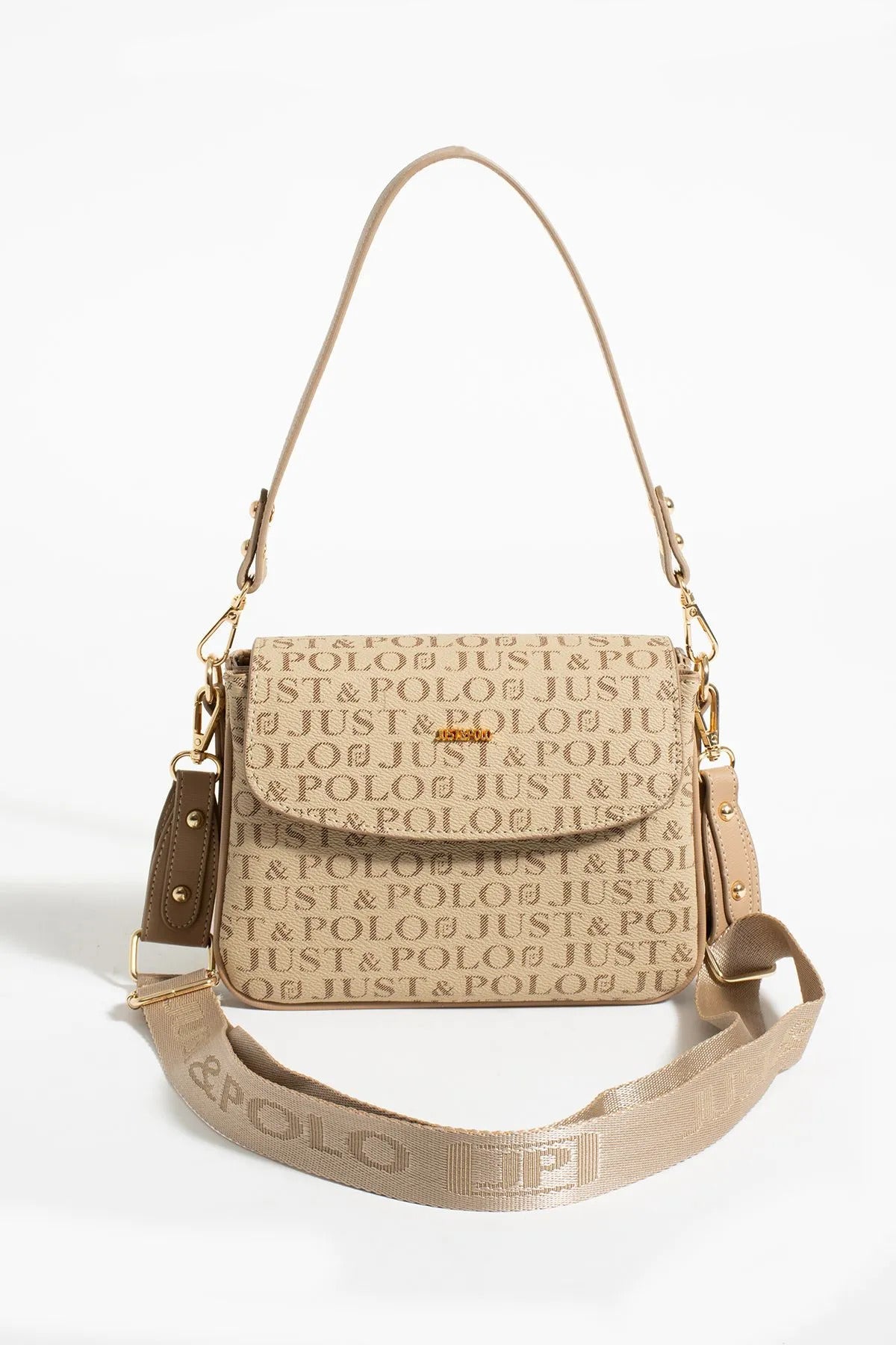 Just Polo Women's Printed Fabric Long Strap Shoulder Bag NEW SEASON-2197 Beige - MALLTURK