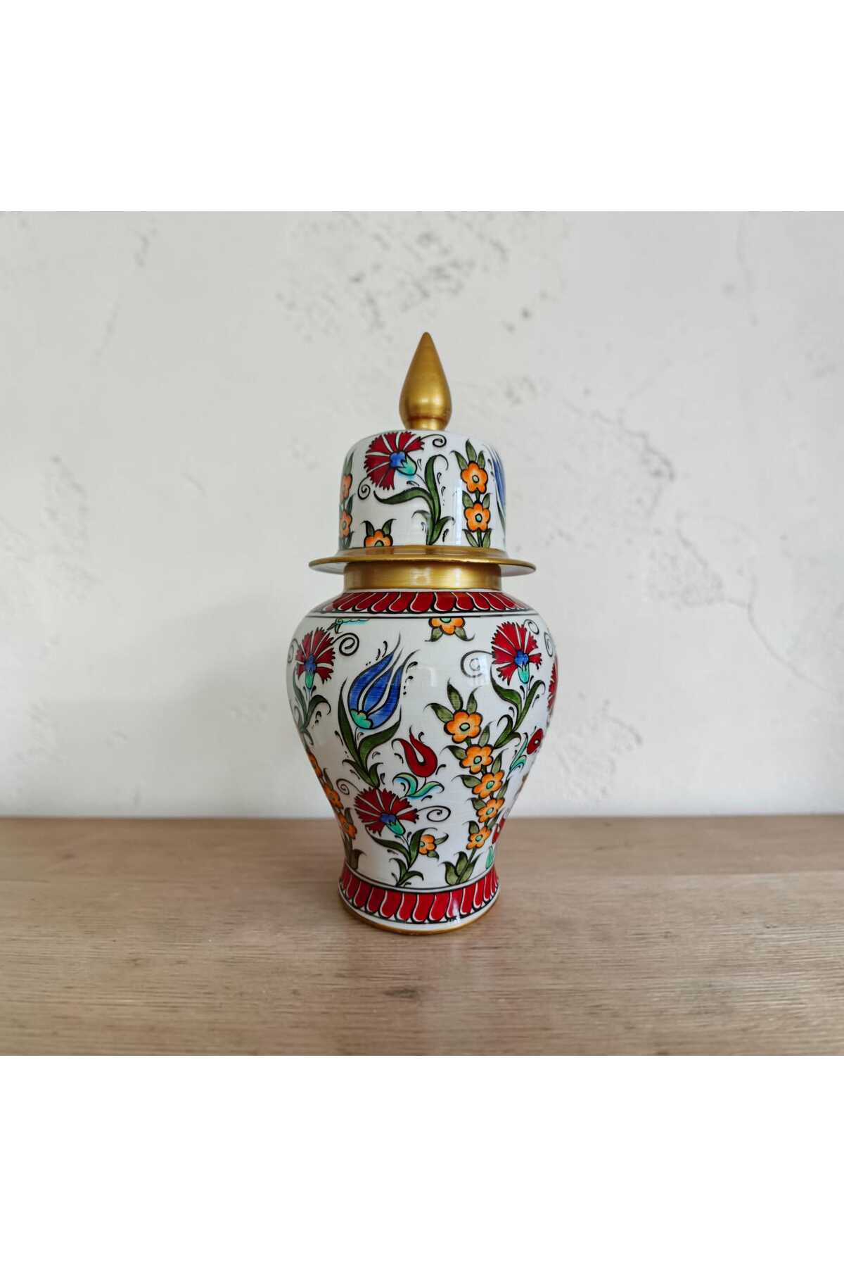 Sema Cini Handmade Ceramic 25 cm Gold Gilded Decorated Shahkup Vase - MALLTURK