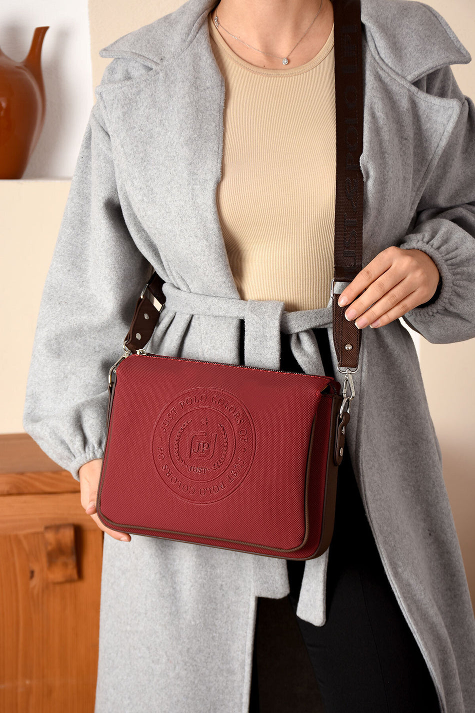 Just Polo Brown Thick Strap Women's Shoulder and Messenger Bag 6006 - MALLTURK