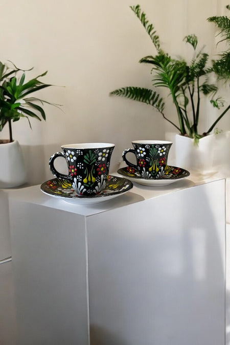 Eporselen Lace 2-Person 4-Piece Ceramic Coffee Cup Set - MALLTURK