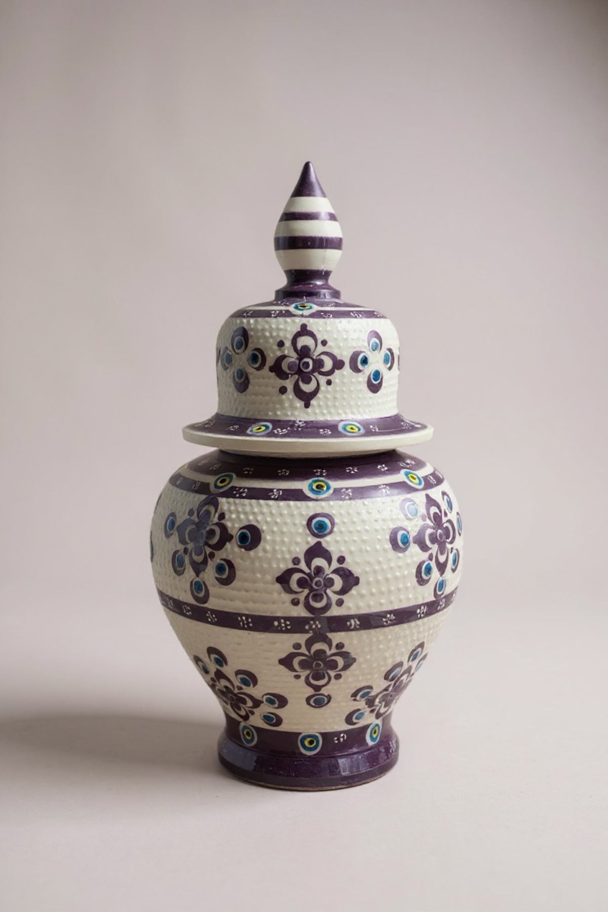 STORESZA Handmade Wheelwork 25cm Purple and White Cube Ceramic Vase - MALLTURK