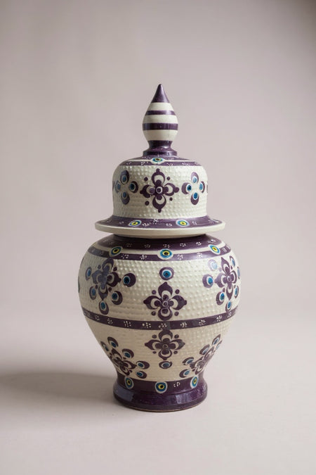 STORESZA Handmade Wheelwork 25cm Purple and White Cube Ceramic Vase - MALLTURK